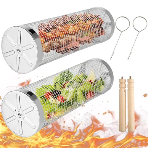 Rollender Grillkorb für Gemüse & Fleisch – 2 Stück Edelstahl 304 BBQ Zubehör mit Abnehmbarem Holzgriff, Zylindrischer Grillkorb mit Geschlossenen Enden für Camping, Outdoor & Gartenpartys Rollender Grillkorb für Gemüse & Fleisch – 2 Stück Edelstahl 304 BBQ Zubehör mit Abnehmbarem Holzgriff, Zylindrischer Grillkorb mit Geschlossenen Enden für Camping, Outdoor & Gartenpartys von Kievano