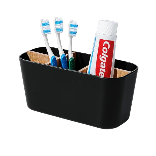 Kievano Zahnbürstenhalter Schwarz – Elektrischer Zahnbürstenständer mit Bambus Trennwänden, 5-Fächer Badezimmer Organizer, Abnehmbar & Leicht zu Reinigen, Multifunktionale Aufbewahrung für Bad, Büro & Kievano Zahnbürstenhalter Schwarz – Elektrischer Zahnbürstenständer mit Bambus Trennwänden, 5-Fächer Badezimmer Organizer, Abnehmbar & Leicht zu Reinigen, Multifunktionale Aufbewahrung für Bad, Büro & von Kievano