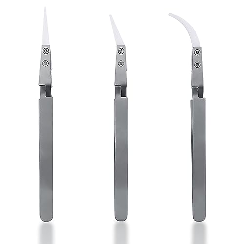 Kigauru 3Pcs Precision Ceramic Reverse Tweezers High Steffness Stainless Steel Straight Curved Tip Tweezers Heat Resistant Anti-Static Anti-Magnetic Cross Lock Soldering Tool Kits von Kigauru