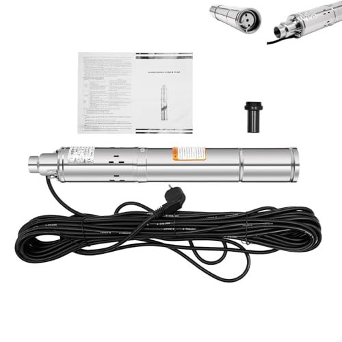 3" Tiefbrunnenpumpe 250W 220-240 V Brunnenpumpe Edelstahl Tauchpumpe mit 20m Kabel Max. Förderhöhe 80m Tauchwasserpumpe Max. 1600L/h Durchfluss Ideal für Süßwasserversorgung Bewässerung von KigerNee