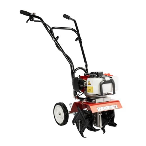52cc Gartenfräse Benzin Motorhacke Benzin mit 1700W (2,3PS) 2-Takt Motor Mini Pflüger Grubber Kultivator, Bodenfräse Professionelle Bodenhacke Radantrieb Ackerfräse, 30cm Arbeitsbreite von KigerNee