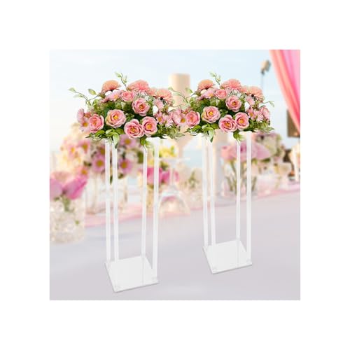 Acryl Blumenständer 2er-Set 20x20x80cm - Transparenter Pflanzenständer mit 20kg Tragkraft & Zerlegbar Design - Stabiler Bodenständer für Hochzeit,Café,Wohnzimmer (Kristallklar,DIY-Montage, Bruchfest) von KigerNee