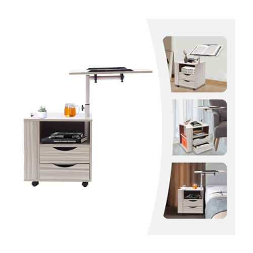 Drehbarer Nachttisch mit Schubladen Höhenverstellbarer Bettendtisch & Schlafzimmer-Kommode - 360° Rotierend + 20kg Belastbar | 4 Bremsrollen | Platzsparende Multifunktionsmöbel für Wohnzimmer/Büro von KigerNee