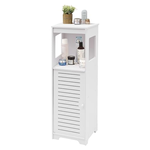 KigerNee Wasserdichter Badezimmerschrank PVC 90cm | Freistehender Badschrank mit Belüftungsschlitzen, 4 Ebenen & Schimmelresistenz | Offene Ablagefächer für Dusche, WC, Flur (Weiß, 28x25x90cm) von KigerNee