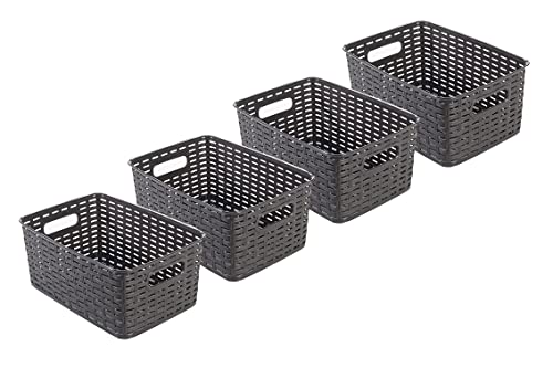 Kigima Aufbewahrungskorb 33x23,8x15,5cm 10L 4er Set – Allzweckkorb aus robustem Plastik (BPA-frei) – Aufbewahrungsbox für Küche & Bad – Haushaltskorb zur Aufbewahrung – Korb für Aufbewahrung – Braun von Kigima