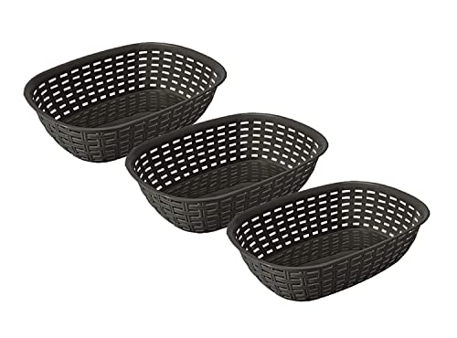 Kigima Aufbewahrungskorb Rattan Style 21,7x30,4x7,6cm 3L 3er Set – Allzweckkorb aus robustem Plastik (BPA-frei) – Aufbewahrungsbox für Küche – Haushaltskorb zur Aufbewahrung – Korb für Aufbewahrung von Kigima