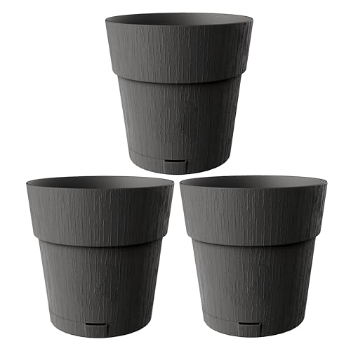 Kigima Blumentopf Pflanzentopf Blumenkübel 3er-Pack Selbstbewässerung Wasserspeicher 100% recycelter Kunststoff rund 25 cm anthrazit von Kigima