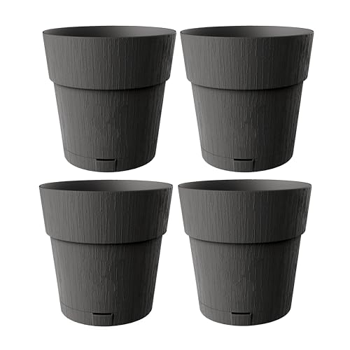 Kigima Blumentopf Pflanzentopf Blumenkübel 4er-Pack Selbstbewässerung Wasserspeicher 100% recycelter Kunststoff rund 20 cm anthrazit von Kigima