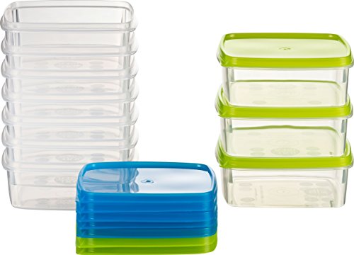 Kigima Gefrierdosen 10x0,3L quadratisch Grün & Blau – Vorratsdosen mit Deckel luftdicht – Transparente Frischhaltedosen – Aufbewahrungsbox Küche für Mealprep & Organisation – Austrian Quality von Kigima