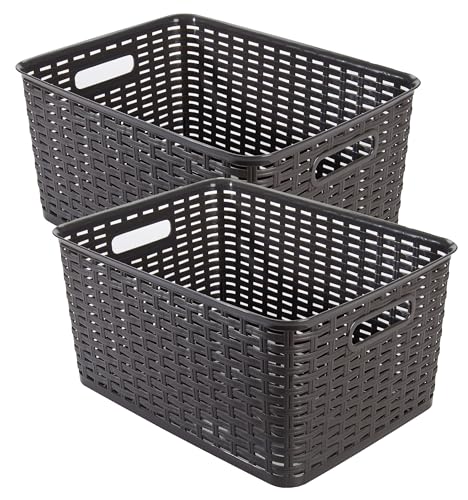 Kigima Haushaltskorb Rattan Style rechteckig mit Griff 2er Set 18l 39,5x29x19,4 cm von Kigima
