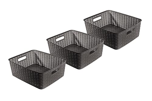 Kigima Haushaltskorb Rattan Style rechteckig mit Griff 3er Set 12l 37x29,9x13,4 cm von Kigima