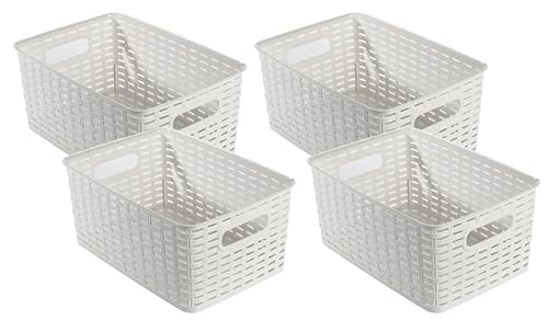 Kigima Haushaltskorb Rattan Style rechteckig mit Griff 4er Set 10l weiß 33x23,8x15,5 cm von Kigima