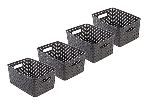 Kigima Aufbewahrungskorb 29,5x20,5x13,1cm 6L 4er Set – Allzweckkorb aus robustem Plastik (BPA-frei) – Aufbewahrungsbox für Küche & Bad – Haushaltskorb zur Aufbewahrung – Korb für Aufbewahrung – Braun von Kigima