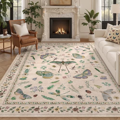 Teppich mit Insektendruck, fusselfrei, schmutzabweisend, weicher Teppich für Schlafzimmer, niedriger Flor, ultradünn, maschinenwaschbar, für Esszimmer, Kinderzimmer, Büro (20,3 x 25,4 cm, Beige) von Kiginara