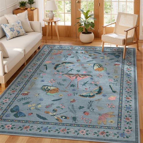 Waschbarer Teppich mit Insektendruck, fusselfrei, schmutzabweisend, weicher Teppich für Schlafzimmer, niedriger Flor, ultradünn, maschinenwaschbar, Teppich für Esszimmer, Kinderzimmer, Büro (1,5 x 2,1 Waschbarer Teppich mit Insektendruck, fusselfrei, schmutzabweisend, weicher Teppich für Schlafzimmer, niedriger Flor, ultradünn, maschinenwaschbar, Teppich für Esszimmer, Kinderzimmer, Büro (1,5 x 2,1 von Kiginara
