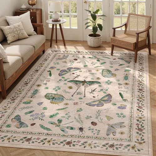 Waschbarer Teppich mit Insektendruck, fusselfrei, schmutzabweisend, weicher Teppich für Schlafzimmer, niedriger Flor, ultradünn, maschinenwaschbar, Teppich für Esszimmer, Kinderzimmer, Büro (1,5 x 2,1 Waschbarer Teppich mit Insektendruck, fusselfrei, schmutzabweisend, weicher Teppich für Schlafzimmer, niedriger Flor, ultradünn, maschinenwaschbar, Teppich für Esszimmer, Kinderzimmer, Büro (1,5 x 2,1 von Kiginara