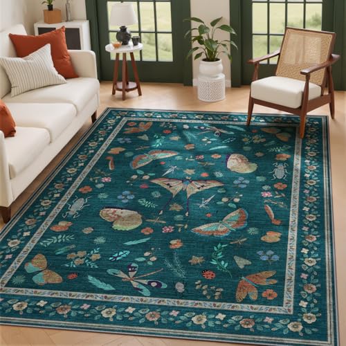 Waschbarer Teppich mit Insektendruck, fusselfrei, schmutzabweisend, weicher Teppich für Schlafzimmer, niedriger Flor, ultradünn, maschinenwaschbar, Teppich für Esszimmer, Kinderzimmer, Büro (1,5 x 2,1 Waschbarer Teppich mit Insektendruck, fusselfrei, schmutzabweisend, weicher Teppich für Schlafzimmer, niedriger Flor, ultradünn, maschinenwaschbar, Teppich für Esszimmer, Kinderzimmer, Büro (1,5 x 2,1 von Kiginara