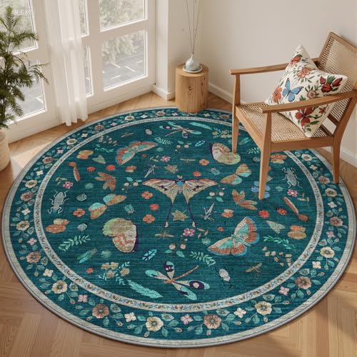 Waschbarer runder Teppich, Insekten-Teppich für Wohnzimmer, rutschfest, niedriger Flor, weich, ultradünn, maschinenwaschbar, Kreisteppich für Schlafzimmer, Eingangsbereich, Kinderzimmer, Küche Waschbarer runder Teppich, Insekten-Teppich für Wohnzimmer, rutschfest, niedriger Flor, weich, ultradünn, maschinenwaschbar, Kreisteppich für Schlafzimmer, Eingangsbereich, Kinderzimmer, Küche von Kiginara