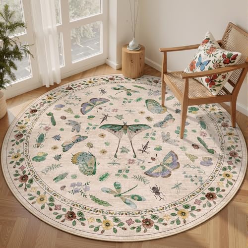 Waschbarer runder Teppich, Insekten-Teppich für Wohnzimmer, rutschfest, niedriger Flor, weich, ultradünn, maschinenwaschbar, Kreisteppich für Schlafzimmer, Eingangsbereich, Kinderzimmer, Küche Waschbarer runder Teppich, Insekten-Teppich für Wohnzimmer, rutschfest, niedriger Flor, weich, ultradünn, maschinenwaschbar, Kreisteppich für Schlafzimmer, Eingangsbereich, Kinderzimmer, Küche von Kiginara