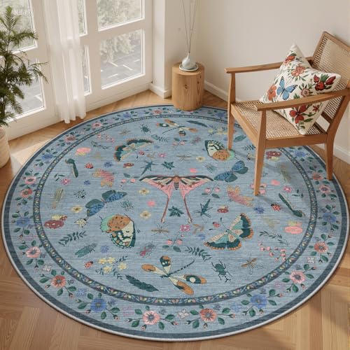 Waschbarer runder Teppich, Insekten-Teppich für Wohnzimmer, rutschfest, niedriger Flor, weich, ultradünn, maschinenwaschbar, Kreisteppich für Schlafzimmer, Eingangsbereich, Kinderzimmer, Küche Waschbarer runder Teppich, Insekten-Teppich für Wohnzimmer, rutschfest, niedriger Flor, weich, ultradünn, maschinenwaschbar, Kreisteppich für Schlafzimmer, Eingangsbereich, Kinderzimmer, Küche von Kiginara