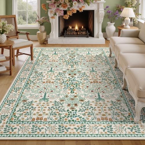 Wohnzimmerteppich, Blumenmuster, Vintage-Morris-inspiriert, waschbarer Teppich, niedriger Flor, fusselfrei, schmutzabweisend, Boho-Teppich für Schlafzimmer, Esszimmer, Büro, Bauernhaus (1,8 x 2,9 m Wohnzimmerteppich, Blumenmuster, Vintage-Morris-inspiriert, waschbarer Teppich, niedriger Flor, fusselfrei, schmutzabweisend, Boho-Teppich für Schlafzimmer, Esszimmer, Büro, Bauernhaus (1,8 x 2,9 m von Kiginara