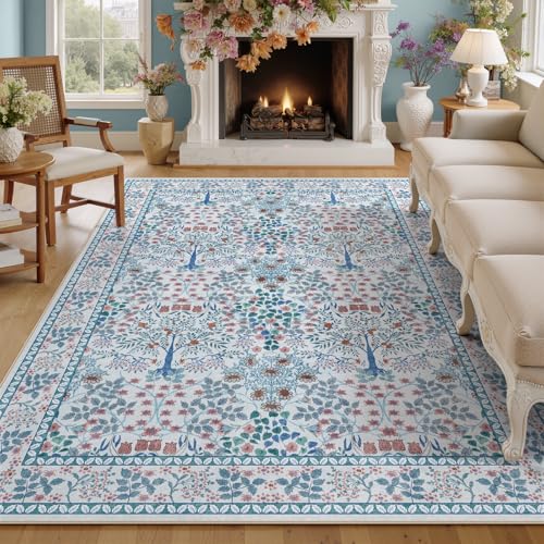 Wohnzimmerteppich, Blumenmuster, Vintage-Stil, Morris-inspiriert, waschbarer Teppich, niedriger Flor, fusselfrei, schmutzabweisend, Boho-Teppich für Schlafzimmer, Esszimmer, Büro, Bauernhaus (1,5 x Wohnzimmerteppich, Blumenmuster, Vintage-Stil, Morris-inspiriert, waschbarer Teppich, niedriger Flor, fusselfrei, schmutzabweisend, Boho-Teppich für Schlafzimmer, Esszimmer, Büro, Bauernhaus (1,5 x von Kiginara