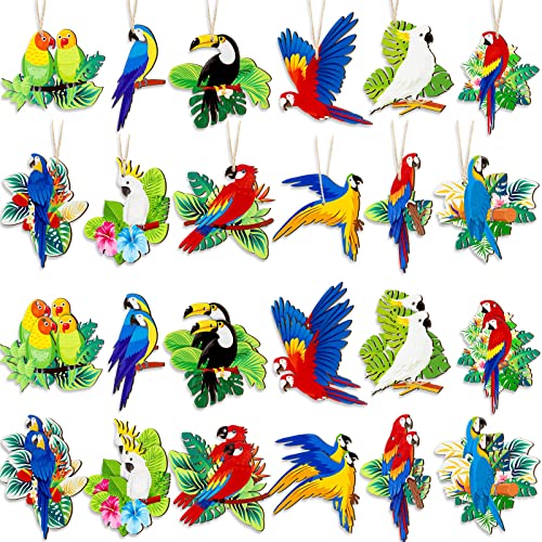 Kigley 36 Stück Sommer Tropische Vögel Party Ornamente Dekorationen Kleine Hawaii Luau Holz Hängende Vögel Dekor für Hawaii Regenwald Dschungel Party Handwerk DIY von Kigley