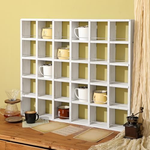 Kigley Übergroßes Regal für Kaffeetassen, Holzregale, rustikale Schnapsglas-Vitrine, Reisebecher-Regal, Wandmontage, Schattenbox (12,7 x 15,2 cm, Weiß) von Kigley