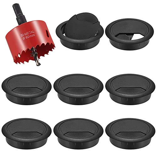 8 Stück Kabeldurchführung Schreibtisch Ø60mm Kunstoff schwarz mit einen roten BI-Metall Ø60mm Lochsäge geeignet für Tisch Büro Arbeitsplatz von Kigniote