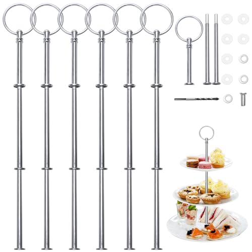 Kigniote 3 stufige Etageren Stangen Set, 6 Stück Metallstangen Etagere silber mit Bohrer, Etagere Stäbe für Torte Cupcakes Macarons Donut Muffin und Obst (Platte nicht enthalten) (Silber) von Kigniote