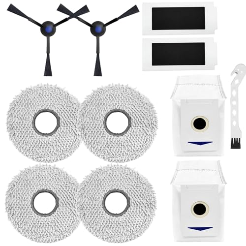KiimSin Ersatz Zubehör set für Ecovacs Deebot T30 Pro Omni / T30 Omni Staubsauger-Ersatzteile, 4 Wischtücher, 2 Filter, 2 Seitenbürsten,2 Staubbeutel von KiimSin