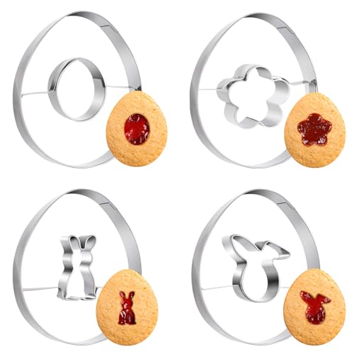 4 Stück Plätzchen Ausstecher Ostern, Linzer Osterei Keksausstecher, Ausstechformen Ostern Set, Plätzchenausstecher Ostern für Osterplätzchen von Kiiwah