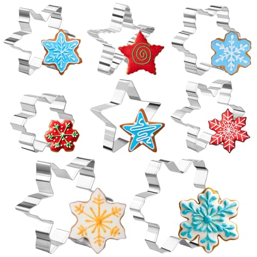 Kiiwah 8 Stück Schneeflocken Ausstecher Set, Weihnachten Linzer Ausstechformen Mini Edelstahl Keksausstecher für Plätzchen, Backform, Kekse und Fondant von Kiiwah