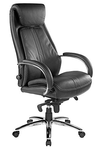 Kijng Chefsessel Throne - Schwarz Echtes Leder mit Hartbodenrollen Ergonomischer Bürostuhl Schreibtischstuhl Drehstuhl Büro von Kijng