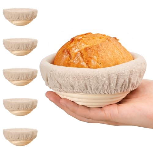 Kikcoin Mini-Sauerteig-Brotbackzubehör, 12,7 cm Banneton-Brotgärkörbe für Sauerteigbrot, Gärkörbe für Sauerteigbrot, 12,7 cm, 6 Stück von Kikcoin