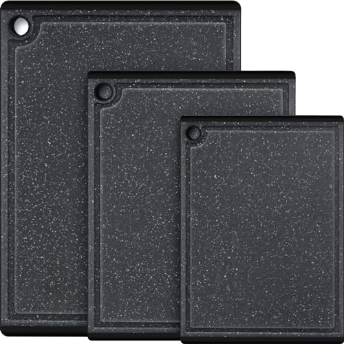 Kunststoff-Schneidebretter für Küche, 3-teiliges großes Schneidebrett-Set, spülmaschinenfest, Schneidebretter mit rutschfesten Füßen und Saftrillen, Kikcoin von Kikcoin