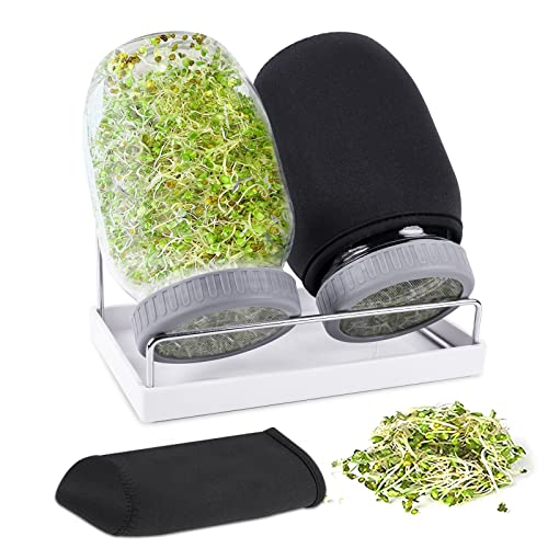 Seed Sprouting Jar Kit with 2 Wide Mouth Mason Jars Bean Sprouts Growing Kit Microgreens Growing Jar with Mesh Screen Lids Sprouter Sprouts Maker for Growing Broccoli, Alfalfa, Mung Bean von Kikerike