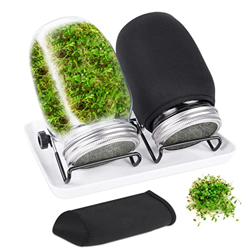 Seed Sprouting Jar Kit with 2 Wide Mouth Mason Jars Bean Sprouts Growing Kit Microgreens Growing Jar with Mesh Screen Lids Sprouter Sprouts Maker for Growing Broccoli, Alfalfa, Mungbean von Kikerike