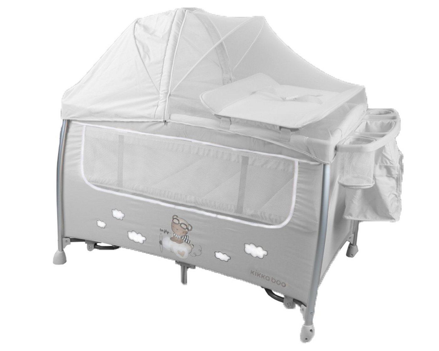 Kikkaboo Baby-Reisebett Reisebett Dreamy Bear, 2 Ebenen, Matratze, Wickelauflage, Wippfunktion von Kikkaboo