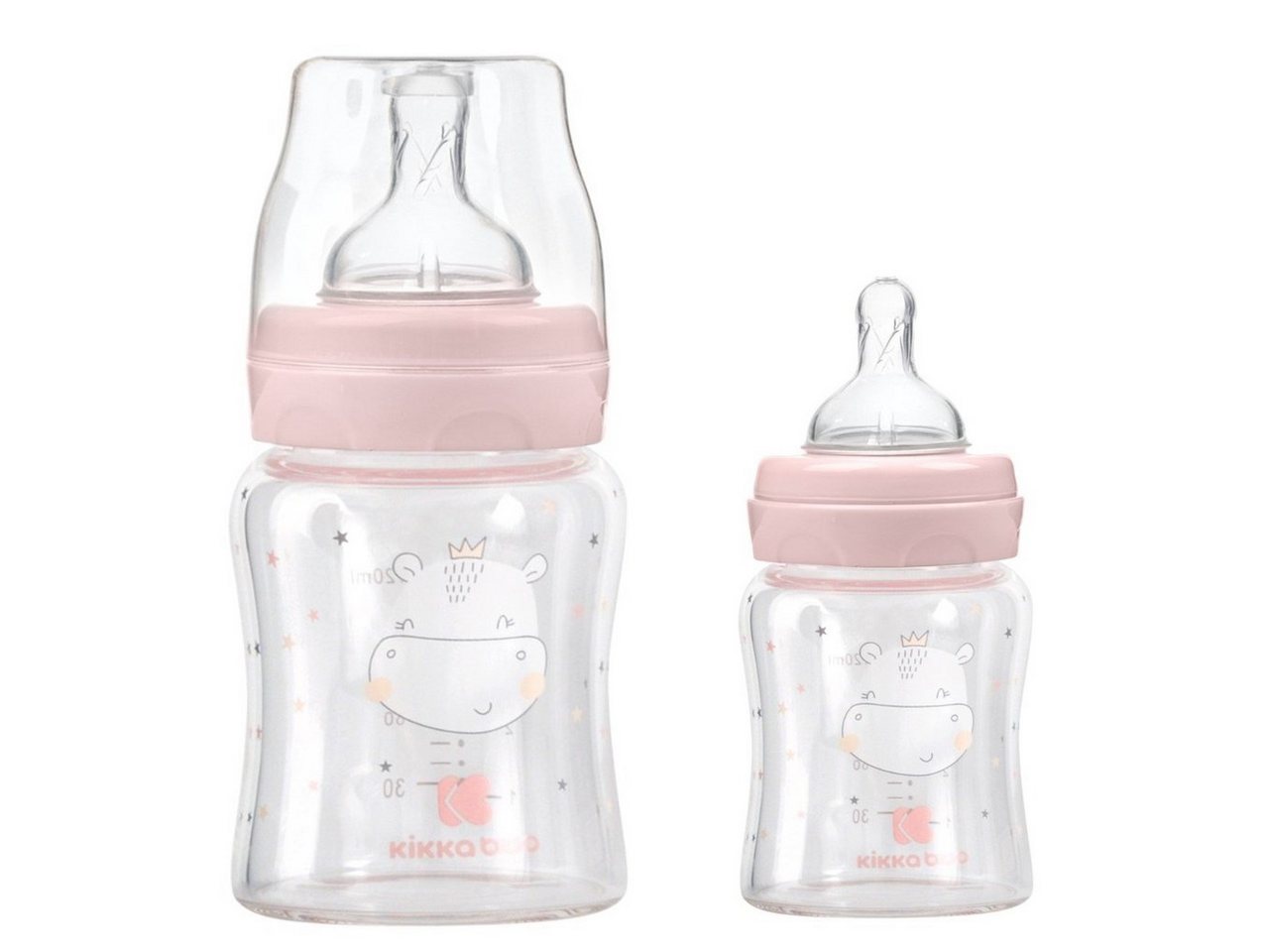 Kikkaboo Babyflasche Baby Glasflasche 120 ml, Weithalsöffnung, Silikonsauger Größe S, Deckel von Kikkaboo