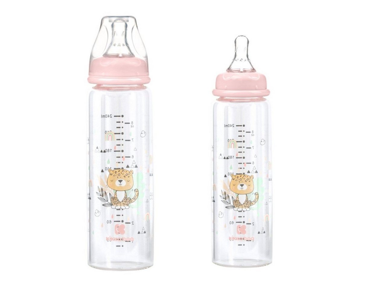 Kikkaboo Babyflasche Baby Glasflasche Savanna 240ml, Silikonsauger Größe M, Anti-Kolik von Kikkaboo