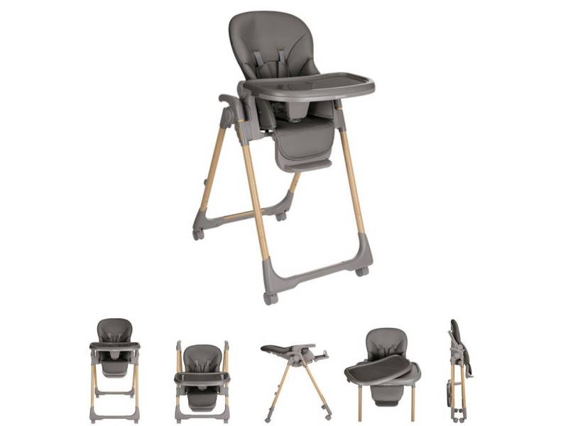 Kikkaboo Kombihochstuhl Kinderhochstuhl Olive Räder, mit Bremse klappbar höhenverstellbar Gurt von Kikkaboo