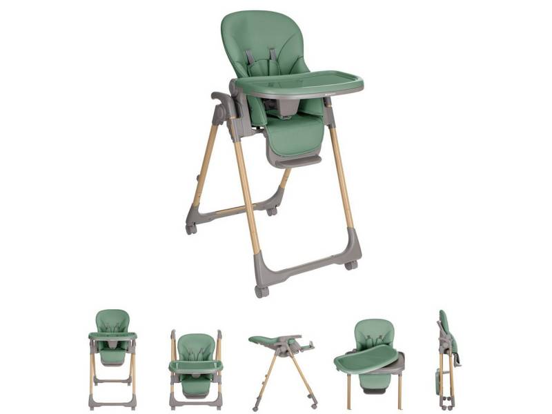 Kikkaboo Kombihochstuhl Kinderhochstuhl Olive Räder, mit Bremse klappbar höhenverstellbar Gurt von Kikkaboo