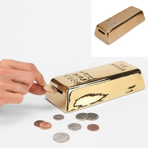 Kikkerland Gold Bar Spardose, Keramik, 20x8x5 cm von Kikkerland