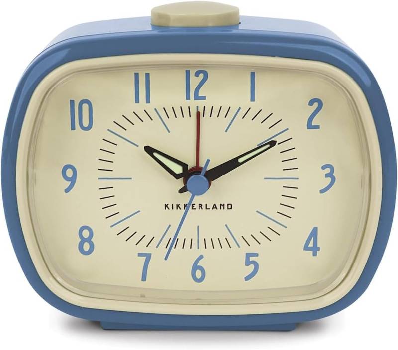 Kikkerland Quarzwecker Retro Oldscool Wecker Analog, leises Ticken, Wecker ohne Ticken, Analoger Wecker ohne Strahlung, Retro Alarm Clock in Creme Blau von Kikkerland