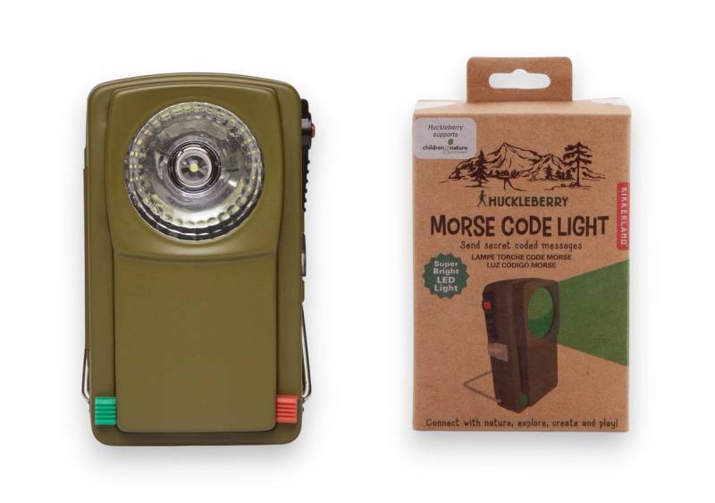 Kikkerland Taschenlampe Huckleberry Morse Code Light – Retro LED-Taschenlampe, Lernspielzeug für Morsecode mit grünem & rotem Licht von Kikkerland