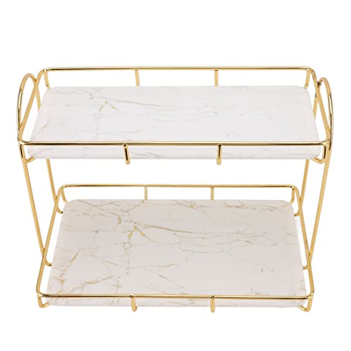 2-stufiges Kosmetik-Aufbewahrungsregal, Großes Fassungsvermögen, Wasserdichtes Goldfarbenes Metall-Aufbewahrungsregal für Badezimmer, Küche, Schlafzimmer 2-stufiges Kosmetik-Aufbewahrungsregal, Großes Fassungsvermögen, Wasserdichtes Goldfarbenes Metall-Aufbewahrungsregal für Badezimmer, Küche, Schlafzimmer von Kikumi
