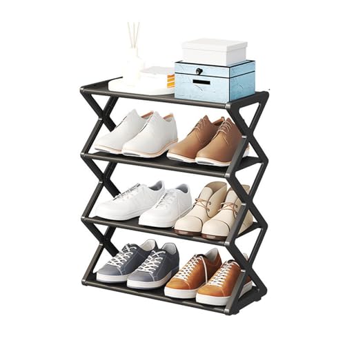 Kikumi 4-stufiges, Faltbares Schuhregal, Platzsparender Schuhaufbewahrungs-Organizer Zum Stehen, für Schrank, Flur, Eingangsbereich, Schlafzimmer (Schwarz) von Kikumi