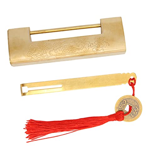 Kikumi Antikes Messing-Vorhängeschloss, Abstand 5,9 Cm, Exquisites Rostfreies Chinesisches Altes Fisch-Horizontal-Vorhängeschloss für Schmuckschatullen (Messingfarbe) von Kikumi