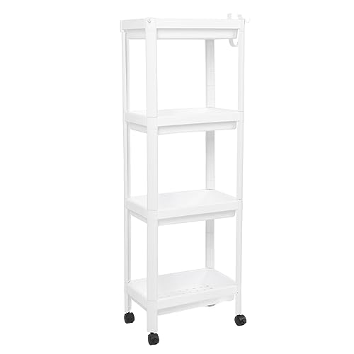 Kikumi Badezimmerturmregal, Großer Speicherplatz Badezimmer Regal Rack Plastik Starkes Traging für Schlafzimmer (4 Schichten (mit Rädern)) von Kikumi